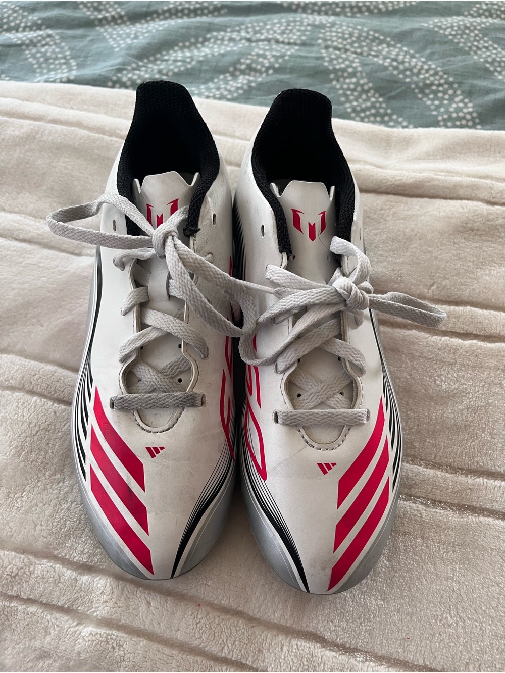 adidas Kids White Athletic Shoes with Pink and Black Accents